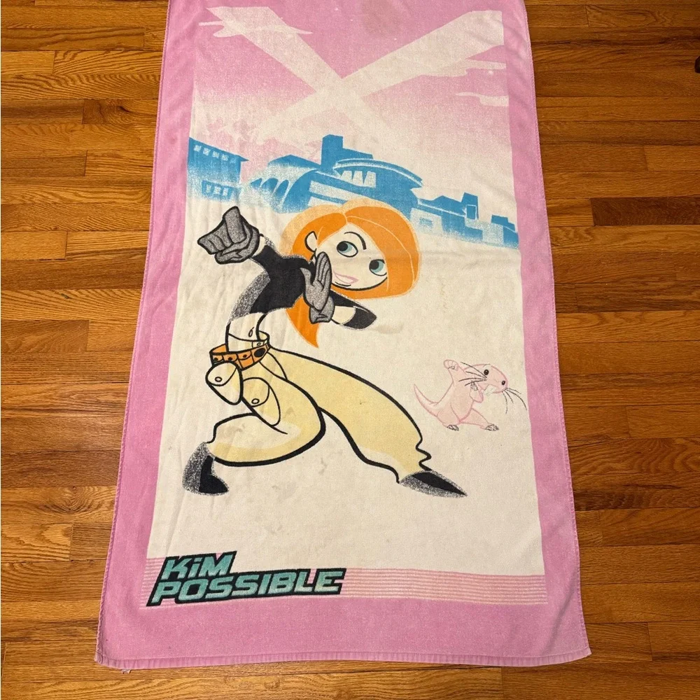 Vintage Y2K Kim Possible Beach Towel, Disney TV Show Collectible, Tapestry
